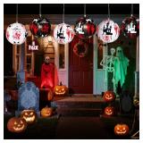 6 PCS 11.8 inch Hanging Halloween Decorations Ball Set, Inflatable Hanging Halloween Ornament Balls with Bloody Handprints, Haunted Castles, Creepy Faces, Black Cats and Pumpkin for Yard,Party Decor