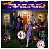 6 PCS 11.8 inch Hanging Halloween Decorations Ball Set, Inflatable Hanging Halloween Ornament Balls with Bloody Handprints, Haunted Castles, Creepy Faces, Black Cats and Pumpkin for Yard,Party Decor