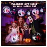 6 PCS 11.8 inch Hanging Halloween Decorations Ball Set, Inflatable Hanging Halloween Ornament Balls with Bloody Handprints, Haunted Castles, Creepy Faces, Black Cats and Pumpkin for Yard,Party Decor