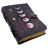 Blank Spell Book of Shadows Journal with Lock Clasp Handmade Vintage Moon Phase Print Diary Leather Journal Prayer Pagan Witchcraft Supplies Wiccan Decor Notebook Size 7x5 inches (Red Moon, 7x5)