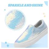 Toddler Girls and Boys Sneakers Canvas Low Top Slip On Casual Sparkle Sequins Walking/Running Shoes PURPLE 7