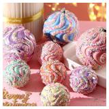 Lanpn 6 Pcs 4" Large Pastel Christmas Ornaments, Big Xmas Ball Outdoor, Plastic Christmas Tree Ornament, Giant Candy Balls Hanging Decor for Candyland Lawn Yard Home Outside, Rainbow Color