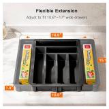 Pipishell Silverware Drawer Organizer, Expandable BPA-Free Kitchen Utensil Storage Tray for Forks, Spoons and Knives, Black Plastic Cutlery Holder