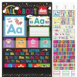 All About Letter Pocket Chart with ABC Flash Cards Alphabet Learning Chart Letter of The Day/Week Activity Classroom Home School Decor Preschool Kindergarten Must Haves(Colorful Dot)