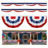 Eurzom 3 Pack Veterans Day Patriotic Decorations Include 2 American Pleated Fan Flags and 32.8 ft Red White Blue Bunting Banner for Veterans Labor Memorial Day Outdoor Porch Garden Decorations