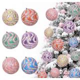 Lanpn 6 Pcs 4" Large Pastel Christmas Ornaments, Big Xmas Ball Outdoor, Plastic Christmas Tree Ornament, Giant Candy Balls Hanging Decor for Candyland Lawn Yard Home Outside, Rainbow Color