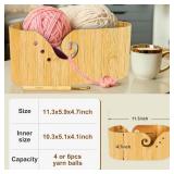Bamboo Knitting Bowls for Yarn, Oval Crochet Yarn Holder with 9PCS Knitting Hooks, Yarn Storage Crochet Bowl for Crocheters, Large Yarn Bowl for Crocheting Knitting Lovers Beginners 11.3 X 5.9 X 4.7