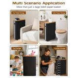 Toilet Paper Storage Basket Bamboo Lid - with Built-in Toilet Paper Holder & Stretchable Handle - Slim Tall for Foldable Free Standing Organizer with Wheels - 47L Bathroom Storage Bag - Black