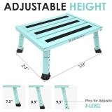 Adjustable Height Aluminum RV Step, Stable Foldable Platform Step Stool, Supports Up to 1,000 lb, Non-Slip Rubber Feet and Platform Mat, Easy to Carry (Green)