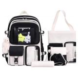 HORHREAR Kawaii Backpack 5Pcs Set for School, Cute Clear Backpack Preppy with Aesthetics Pendant for Girls Boys Primary Bag