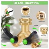 Garden Hose Splitter, Outdoor Hose Diverter GHT 3/4-Inch Female Inlet and 3/4-Inch Male Outlet with, Solid Brass Y splitter, Heavy Duty Outdoor Faucet Two-WaySplitter with Extra Extended Handle