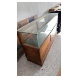 Oak and glass display case with sliding doors 34.5x60x18 very nice, heavy located in garage