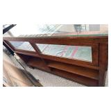 Oak and glass display case with sliding doors 34.5x60x18 very nice, heavy located in garage