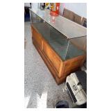 Oak and glass display case with sliding doors 34.5x60x18 very nice, heavy located in garage