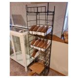Black metal wire organizer rack. 64x16x15, plus cardboard display boxes