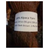 7 skeins 100 pct Alpaca 2 ply sport yarn, appx 200 yards, dark brown color