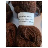 12 skeins 100 pct Alpaca 2 ply sport yarn, appx 200 yards, dark brown color