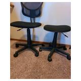 Swivel seats, black are adjustable height, brown barstool has had back removed leaving a sharp hole, see pictures