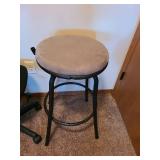 Swivel seats, black are adjustable height, brown barstool has had back removed leaving a sharp hole, see pictures