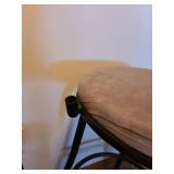 Swivel seats, black are adjustable height, brown barstool has had back removed leaving a sharp hole, see pictures