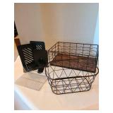 Wire baskets and metal book ends