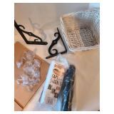 Black wall brackets, suction cup hooks, Pocket Net E Z Fence caps and sleeves, basket