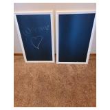 Two white framed chalkboards, 30x20