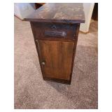 Old wooden cabinet with drawer and door, 31x16x30.5,