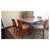 High top table w/cabinet has beveled glass top 30x48x36, 6 chairs 40x20 seat 24 in (chairs have plastic covers)