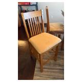 High top table w/cabinet has beveled glass top 30x48x36, 6 chairs 40x20 seat 24 in (chairs have plastic covers)