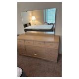The Real McCoy Mid Century Modern blond wood 10 drawer dresser 31x56.5x18 with mirror 30x44
