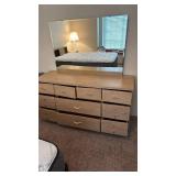 The Real McCoy Mid Century Modern blond wood 10 drawer dresser 31x56.5x18 with mirror 30x44