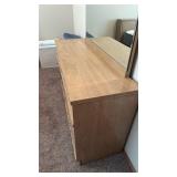 The Real McCoy Mid Century Modern blond wood 10 drawer dresser 31x56.5x18 with mirror 30x44