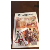 Husqvarna Viking 400 computer sewing machine, cover and sewing cabinet and accessories 30x70x20.5 fully extended located in basement