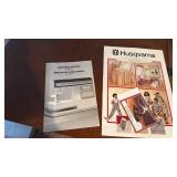 Husqvarna Viking 400 computer sewing machine, cover and sewing cabinet and accessories 30x70x20.5 fully extended located in basement