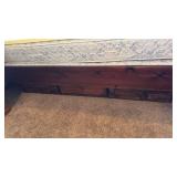 Big Sur queen waterbed base with drawers, Stearns & Foster pillow top mattress and foam topper located in basement