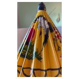 Japanese paper parasol and cane wall scroll calendar