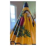 Japanese paper parasol and cane wall scroll calendar