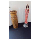 Hand carved wood vase and Southern Living wood angel