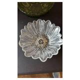 Olive green serving bowl, pink depression gravy bowls and serving bowl