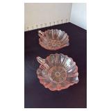 Olive green serving bowl, pink depression gravy bowls and serving bowl