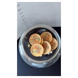 Footed glass bowl with coasters (2 sm chips)