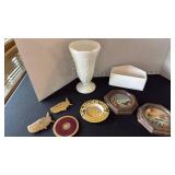 Milk glass vase, planter, souvenirs and more