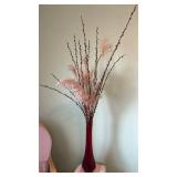 Tall red vase 24 in with faux stems total 62 in