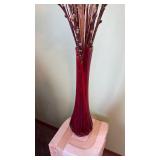 Tall red vase 24 in with faux stems total 62 in