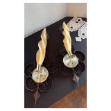 Metal candle wall sconces 18 in and lace crochet doilies