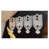 Metal candle wall sconces 18 in and lace crochet doilies