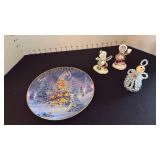 Avon Christmas plate, angel and 2 figurines