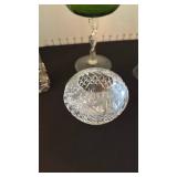 Footed green vase,bell, crystal and glass vases