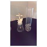 Footed green vase,bell, crystal and glass vases